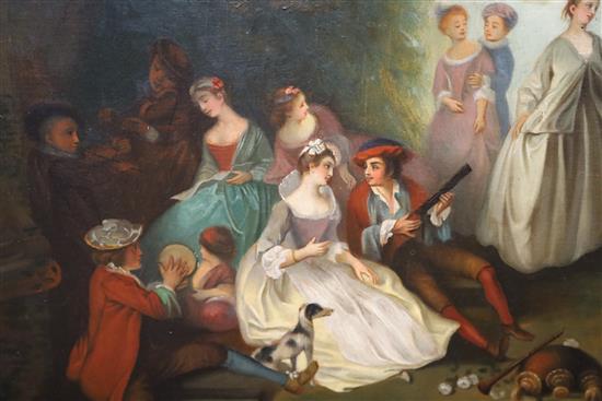 Continental School Fête galante scene 37 x 37in.